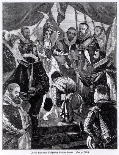 Queen Elizabeth I Knighting Francis Drake in 1581 by English School